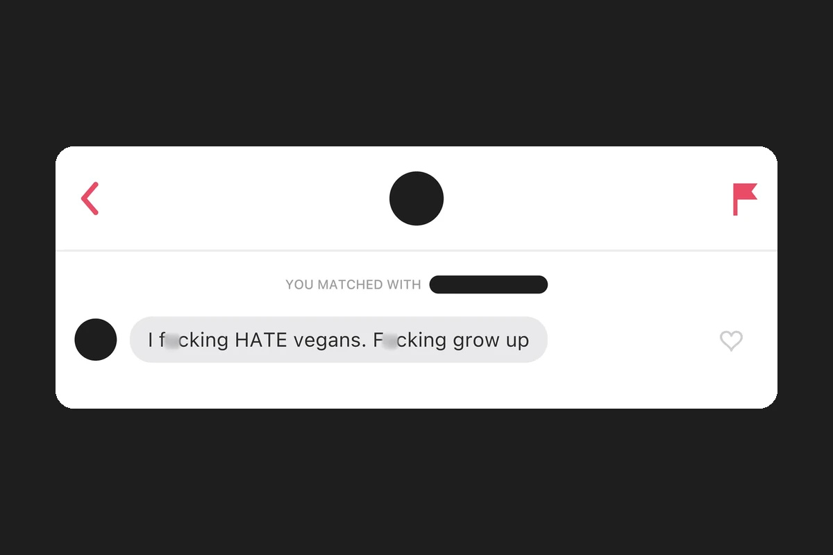 An anonymised match thread with the message: I f*cking HATE vegans. F*cking grow up.